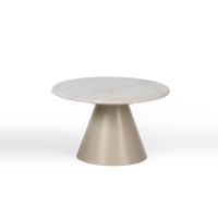 Mesa de Centro Surya II Design Orgânico Tampo com Pedra Natural Base Cônica em Lâmina de Madeira Detalhe em Metal