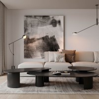 Mesa de Centro Tartuggon Design Orgânico Tampo Laqueado Base Compensado Laqueado Bases Cilíndricas