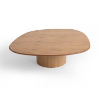 Mesa de Centro Ybari Design Orgânico Tampo e Bases Cilíndricas em Lâmina de Madeira Detalhe em Metal