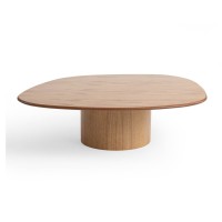 Mesa de Centro Ybari Design Orgânico Tampo e Bases Cilíndricas em Lâmina de Madeira Detalhe em Metal