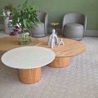 Mesa de Centro Zidara Tampo Redondo em Mineral Base Cilíndrica em Lâmina Cinamomo Design by Studio 3 Design