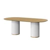 Mesa de Jantar Khonsu Tampo Oblongo Lâmina Cinamomo Bases Cilíndricas em Laca e Rodapé em Pintura Epóxi
