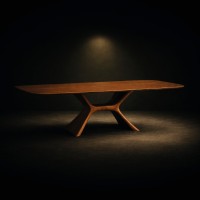 Mesa de Jantar Magara Design Barril Tampo Lâmina Nogueira Base Laminada Design by Studio Traço