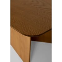 Mesa de Jantar Namia em Lâmina de Madeira Tampo Retangular e Base Dupla Escultural em Aço Revestido