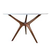 Mesa de Jantar Palito Redonda 3 Pés Madeira Maciça Design Retrô