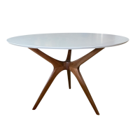 Mesa de Jantar Palito Redonda 3 Pés Madeira Maciça Design Retrô