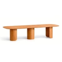 Mesa de Jantar Persis Tampo Bipartido Laminado com Extensão em Lâmina Invertida Base Madeira de Manejo Design by Studio 3 Design