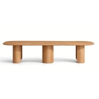 Mesa de Jantar Persis Tampo Bipartido Laminado com Extensão em Lâmina Invertida Base Madeira de Manejo Design by Studio 3 Design