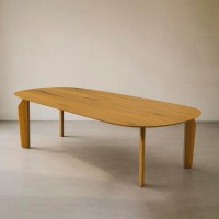 Mesa de Jantar Potyra Design Orgânico Tampo Lâmina Cinamomo Base Madeira Maciça Tingida
