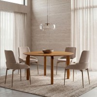 Mesa de Jantar Potyra Design Redondo Tampo Lâmina Cinamomo Base Madeira Maciça Tingida