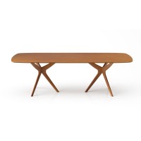 Mesa de Jantar Surya Barril Tampo Lâmina Cinamomo Base Madeira Maciça Tingida