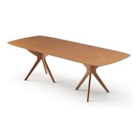 Mesa de Jantar Surya Tampo Retangular Barril Lâmina Cinamomo Base Madeira Maciça Tingida