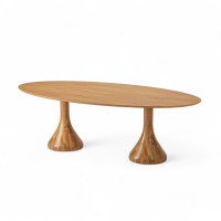 Mesa de Jantar Thaner Oval Tampo Lâmina Cinamomo Base Madeira Eucalipto