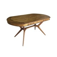 Mesa de Jogos Pé Palito Oval Tampo Dupla Face Base Madeira Maciça Eucalipto Design Retrô