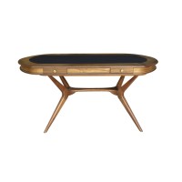 Mesa de Jogos Pé Palito Oval Tampo Dupla Face Base Madeira Maciça Eucalipto Design Retrô