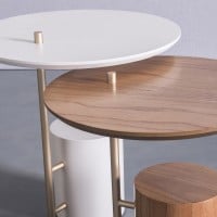Mesa Lateral Audra Redonda Tampo e Base Pintura Laca Fosca Haste Aço Carbono Pintura Metalizada