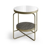 Mesa Lateral Camden Tampos Redondos em Espelho e Vidro Marmorizado Estrutura em Aço Carbono com Pintura Epóxi