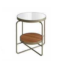 Mesa Lateral Camden Tampos Redondos em Espelho e Vidro Marmorizado Estrutura em Aço Carbono com Pintura Epóxi