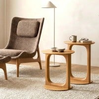 Mesa Lateral Everis Tampo Redondo Laminado Estrutura Vazada em Madeira
