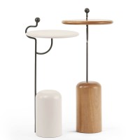 Mesa Lateral Fithis Redonda Base Cilíndrica Estrutura em Madeira Maciça Haste em Metal Detalhe Ponta em Madeira Design by Lucas Azevedo
