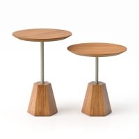 Mesa Lateral Fyllon Tampo Redondo Base Hexagonal Estrutura Madeira Laminada