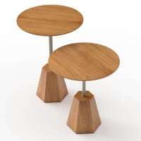 Mesa Lateral Fyllon Tampo Redondo Base Hexagonal Estrutura Madeira Laminada