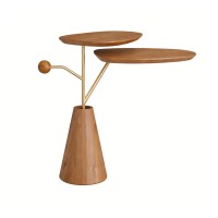 Mesa Lateral Hanaí Design Orgânico Tampo Laminado Base Cônica em Madeira Haste em Metal Design by Thaynara Elizei