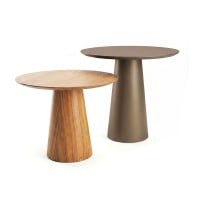 Mesa Lateral Jaxon Tampo Redondo e Base Cônica em Madeira Laminada Tingida