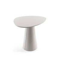 Mesa Lateral Montilo Design Orgânico Tampo Laqueado Base Compensado Laqueado Detalhe Metálico