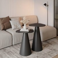 Mesa Lateral Montilo Design Orgânico Tampo Laqueado Base Compensado Laqueado Detalhe Metálico