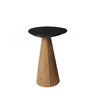 Mesa Lateral Montilo Design Orgânico Tampo em Pedra Natural Base Compensado Laminado Detalhe Metálico