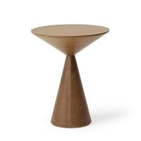 Mesa Lateral Petasus Design Redondo Base Cônica com Recouro Tampo em Madeira Maciça Design by Rock Santos