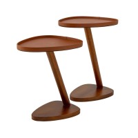 Mesa de Apoio Lateral Thalos Design Orgânico Tampo Bandeja Estrutura em Madeira Eucalipto