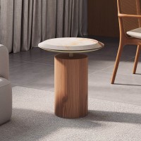 Mesa Lateral Urano Tampo com Pedra Natural Base em Sabi Detalhe em Pintura Laca Design by Ampezzan e Maciel Arquitetos