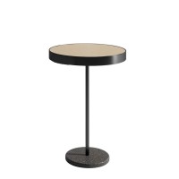 Mesa Lateral Zell Redonda Tampo Madeira Pintada com Aro Metálico Haste e Base Disco em Aço Carbono com Pintura Epóxi 