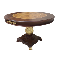 Mesa de Jantar Versalhes Redonda Detalhes em Marchetaria Madeira Eucalipto Design Clássico