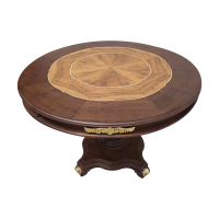 Mesa de Jantar Versalhes Redonda Detalhes em Marchetaria Madeira Eucalipto Design Clássico
