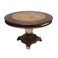 Mesa de Jantar Versalhes Redonda Detalhes em Marchetaria Madeira Eucalipto Design Clássico