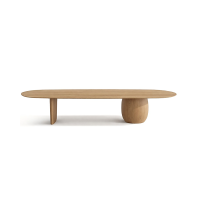Mesa de Centro Porto II em Madeira Maciça com Tampo Oblongo e Bases Assimétricas em Mineral e Madeira Design by Studio Traço