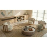 Poltrona Aurora Estofada Estrutura em Madeira Base Giratória Design Contemporâneo