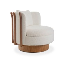 Poltrona Aurora Estofada Base Giratória Estrutura em Madeira Encosto Esculpido Design by YE Design