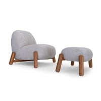 Poltrona com Puff Milla Estofada com Base em Madeira Maciça