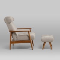 Poltrona com Puff Prime Estofada Estrutura Madeira Eucalipto by Hakin Hazin
