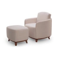 Poltrona com Puff Selene Estofada Estrutura Madeira Eucalipto Design Exclusivo Acabamento Premium