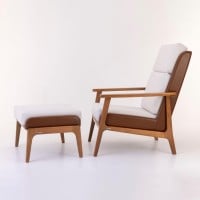 Poltrona com Puff Siona Estofada Estrutura Madeira Eucalipto Design Exclusivo Acabamento Premium