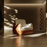 Poltrona Gaelle em Couro Legítimo com Concha Almofadada em Composê Design by Estúdio Galho