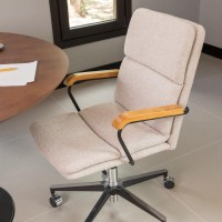 Poltrona Office Heddy Estofada Ajuste de Altura Braço com Detalhe Madeira Estrutura Metálica com Rodízios