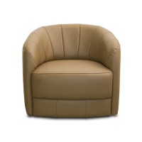 Poltrona Giratória Nahilla Estofada Revestido em Couro Estrutura Madeira de Lei Eucalipto Design Artesanal