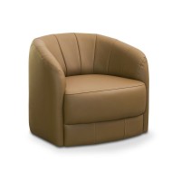 Poltrona Giratória Nahilla Estofada Revestido em Couro Estrutura Madeira de Lei Eucalipto Design Artesanal