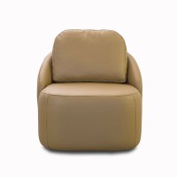 Poltrona Nyzza Base Giratória Couro Natural Almofada Solta Estrutura Madeira de Lei Eucalipto Design Artesanal